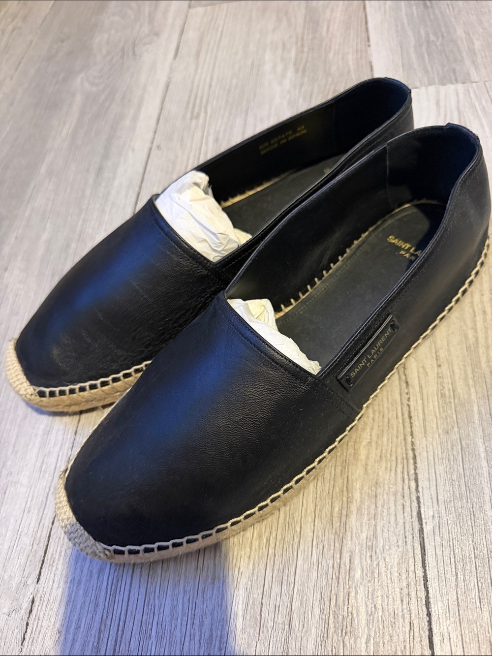 Saint Laurent Black Leather Slip-On Espadrilles
